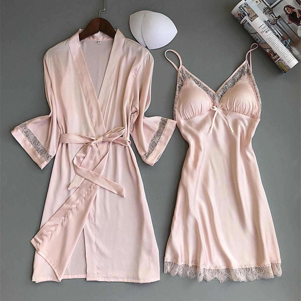 Wholesale European Station Women's Summer Sexy Slip Skirt New Ice Silk Comfortable Bathrobe Lace Pajamas Home Clothes