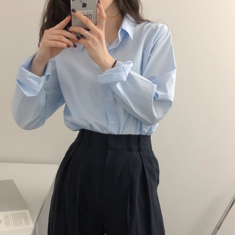 Picture of In stock Spring and Autumn new pure color Korean style long-sleeved shirt women's design sense niche versatile casual shirt jacket