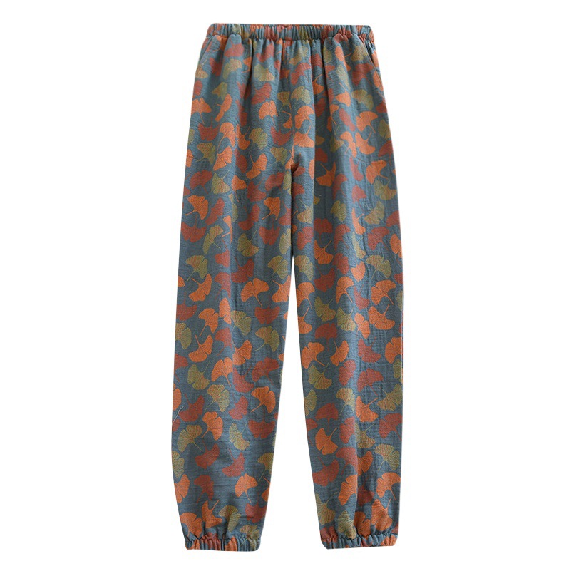 Vintage Yarn-dyed Jacquard Women's Pajama Pants Spring Summer Autumn Cotton Gauze Thin Household Pants Confining Loose Casual Trousers