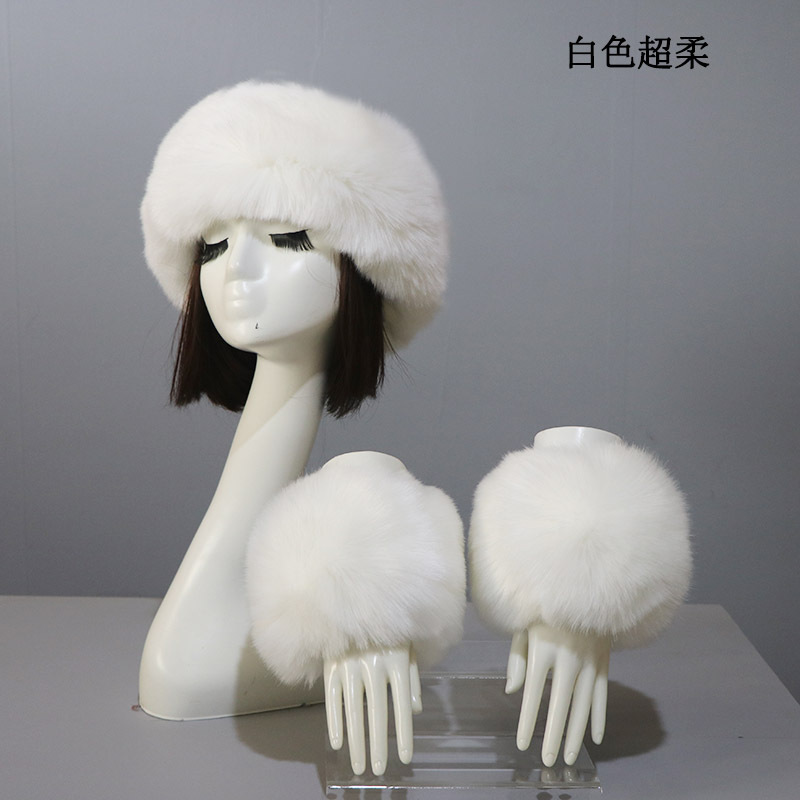 Picture of Hat Cuff Set Autumn and Winter Warm Imitation Fur Empty Top Hat Imitation Fox Mao Mao Cuff Foreign Trade Beanie Hat for Women