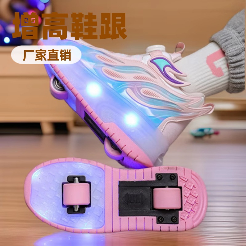 Cross-border heyday shoes manufacturers wholesale rechargeable luminous shoes LED lights children adult roller skates with wheels rotating buttons