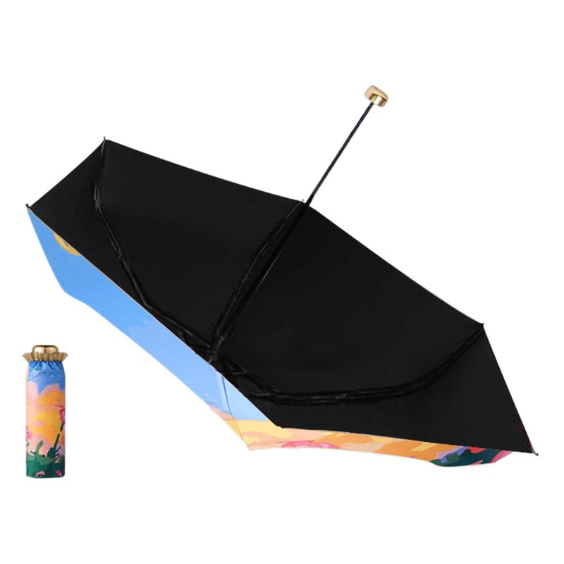 Five-fold sunscreen folding umbrella mini sun umbrella dual-use ultra-light sunshade umbrella folding compact portable sunny umbrella wholesale
