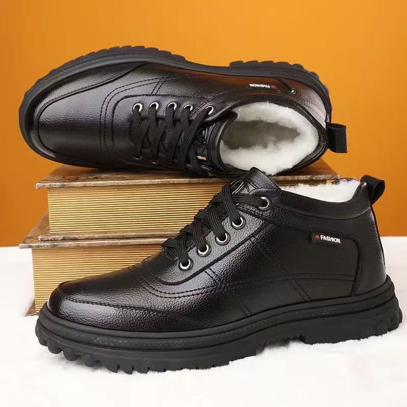 Cross-border winter new cotton shoes men's new fleece thickened warm casual men's shoes trendy business leather shoes wholesale