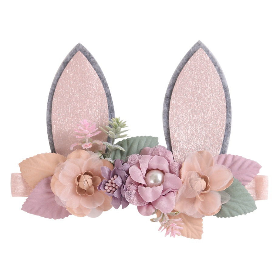 Year-long cross-border jewelry cute holiday hairband glitter rabbit ear mesh lace stitching combination flower children's headdress
