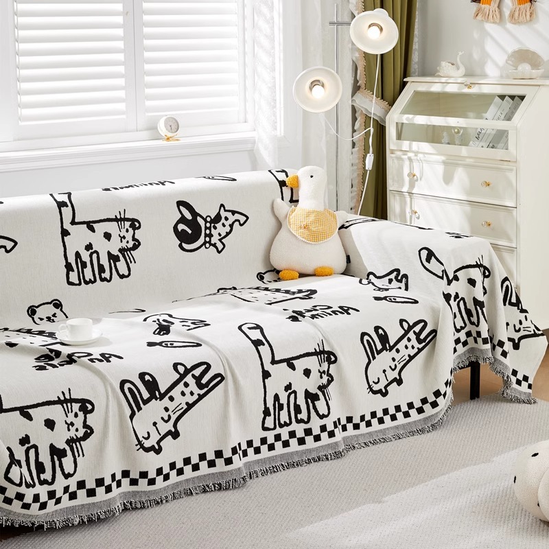 Thickened Chenille Fabric Sofa Towel Modern Simple Cartoon Pattern Cute Sofa Cover Cloth Sofa Cover Sofa Cover