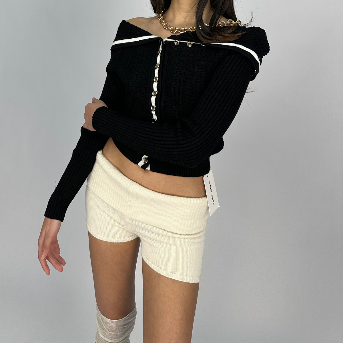 Picture of (Clearout) Designed with High-Quality Pure Lust Style Sexy Low-Waisted Knitted Pants, Slimming Look Elastic Pit Strip Hip-Covering Shorts