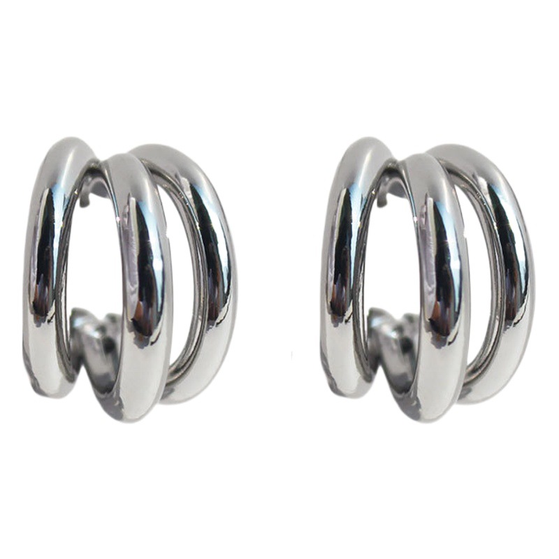 Copper plated real gold crazy big sister-in-law with classic three-tube earrings three-ring earrings C- shaped earrings women's silver 300