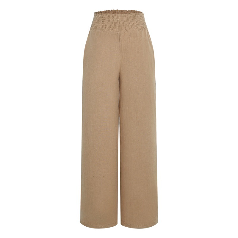 Cross-border European and American Hemp Cotton Women's Trousers Solid Color Casual High Waist Wide Leg Pants Dance Pilates Yoga Pants