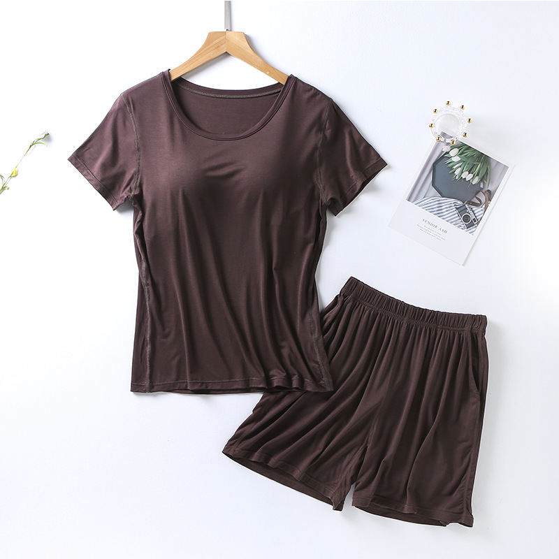 Picture of Modal Women's Suit Cup One-piece Short-sleeved Shorts Pocket-free Slimming Home Pajamas Suit Large Size Women