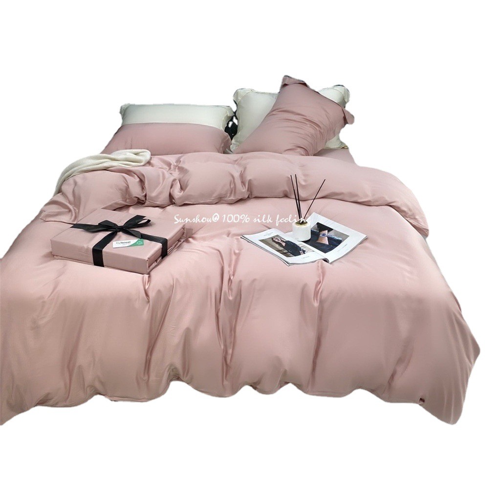 Mamu Classy Lf Grade Tencel Four-Piece Set 60-Count Lyocell Fitted Bed Sheets Pillowcase Export Luxury Silk Slippery Bed Sheets