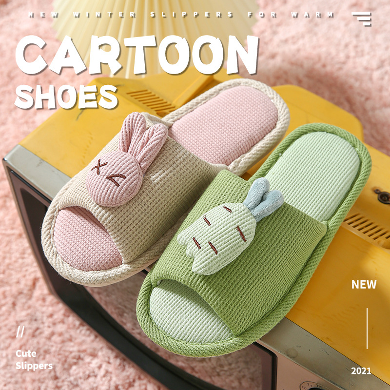 Children's Slippers Family Baby Cute All Year Round Linen Slippers Boys Indoor Cotton and Linen Non-Slip Home Shoes Spring & Fall Women