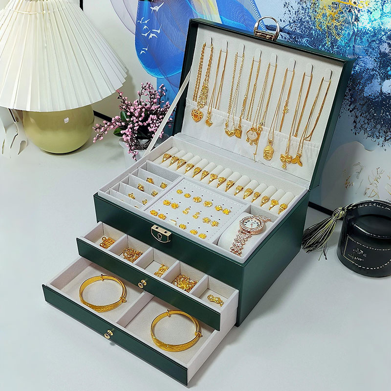 High-grade gold jewelry storage box with lock large capacity earrings necklace jewelry exquisite hand jewelry jewelry box