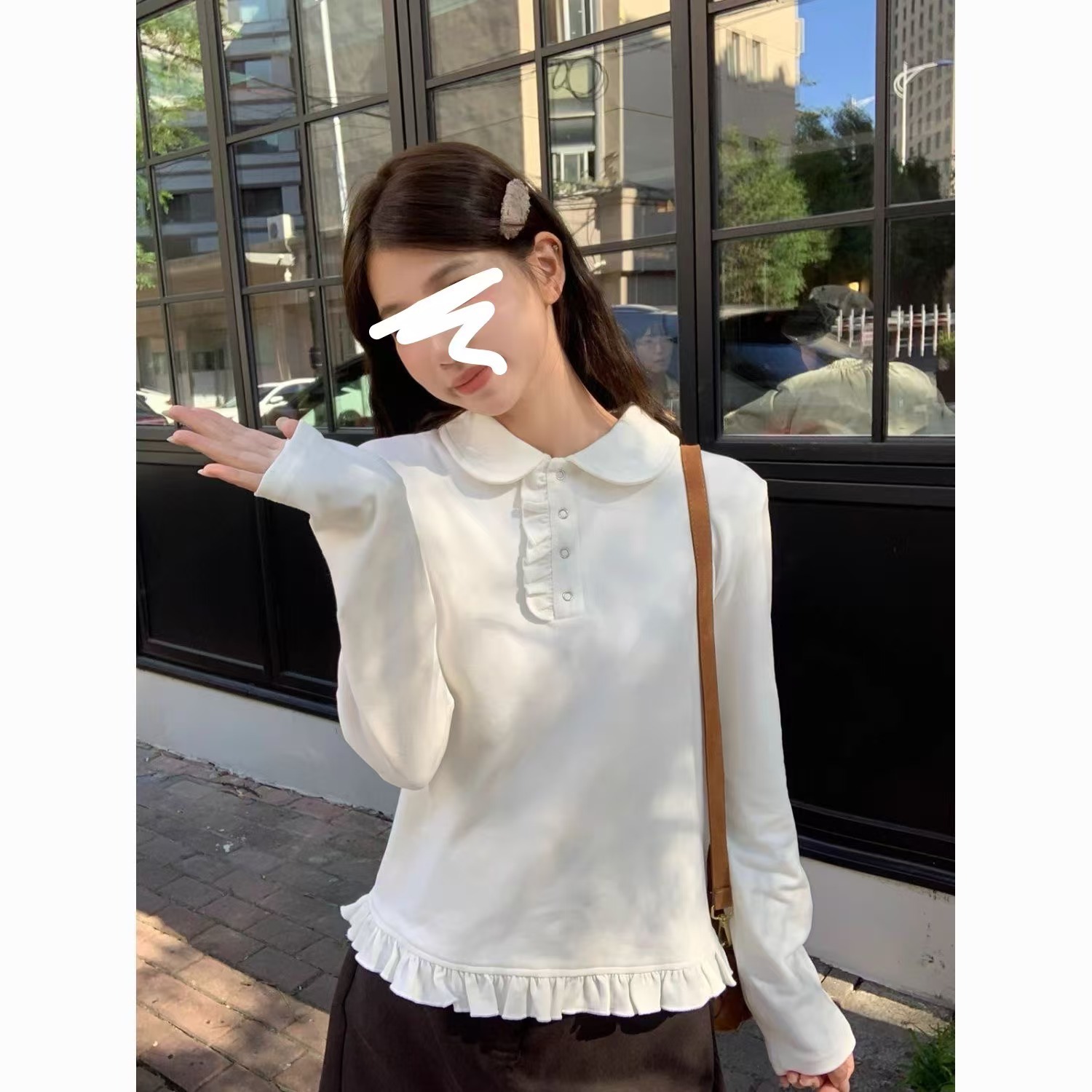 White Design Sense Long-sleeved T-shirt Women's 2024 Autumn and Winter Stitching Wood-ear Inner Base Shirt Niche Chic Top