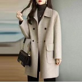 Autumn and Winter New Faux Wool Thickened Mid-length Coat Woolen Age-reducing Korean Style Warm Loose Small Coat