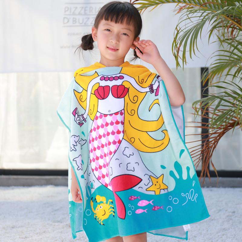 Baby Bath Swimming Wearing Children's Bath Towel Cartoon Hat Beach Clothes Children's Bath Towel Cloak for Boys and Girls