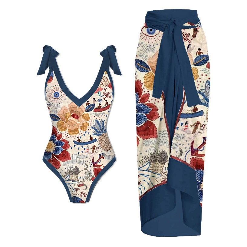 Cross-border New European and American Women's one-piece Swimsuit Sexy Printed Two-piece Skirt Hot Swimsuit Bikini suit