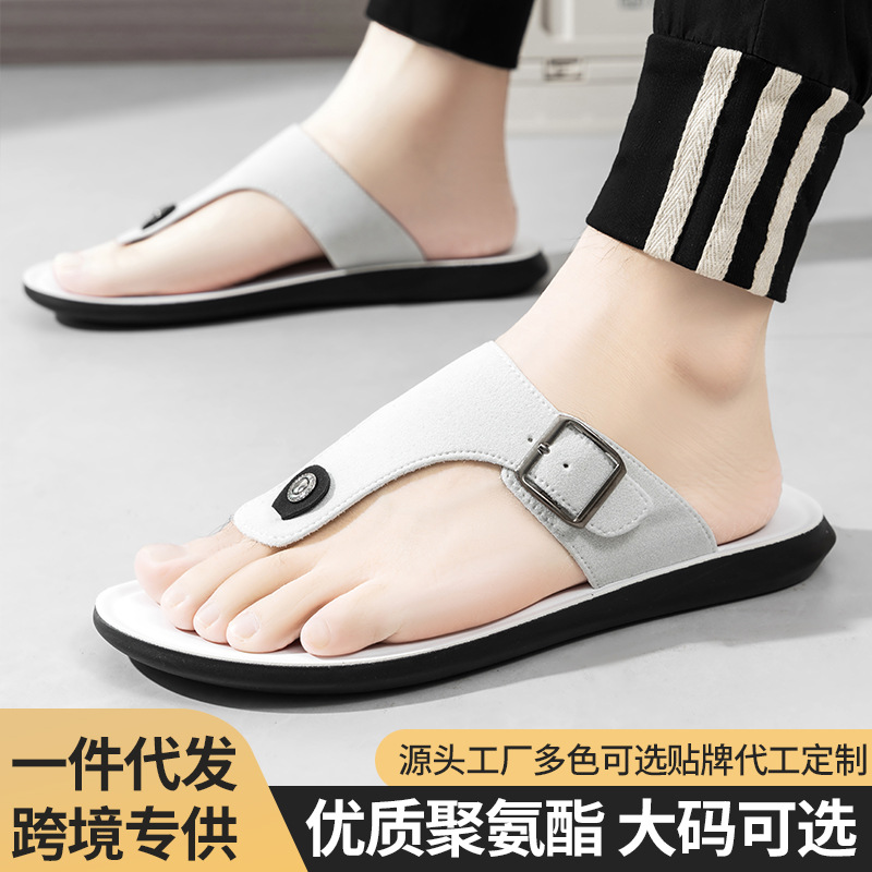 Cross-Border Large Size Men's Flip-Flops Belt Buckle Design Source Factory Spot Straight Hair Trendy Beach Sandals