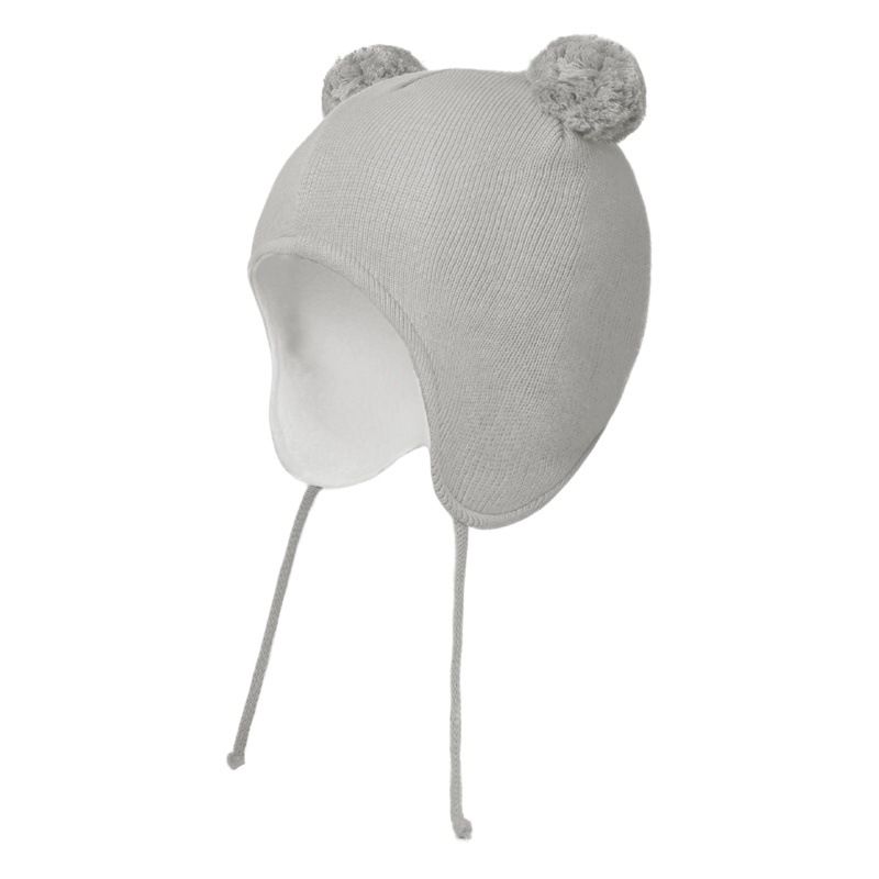 2021 new baby hat autumn and winter fleece-lined children's ear protection cap cotton wool ball knitted wool cap wholesale