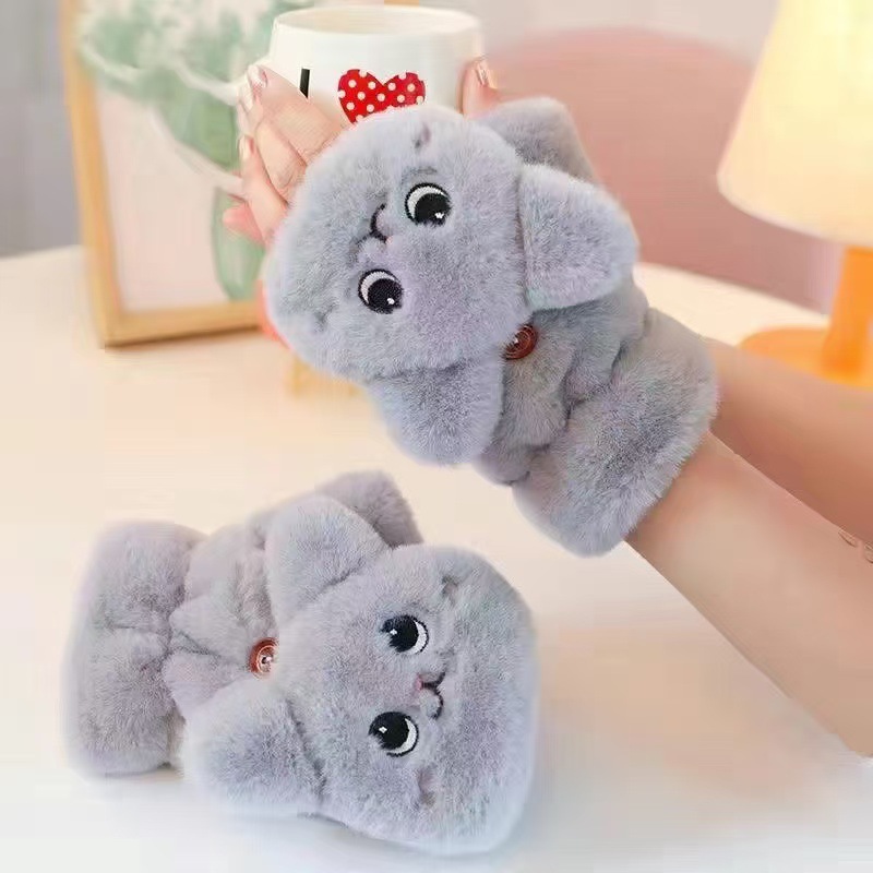 Picture of Gloves for Women in Winter Korean Style Cute Student fleece-lined Thickened Flip-on Cycling Cold-proof Warm Plush Gloves for Men and Women in Winter