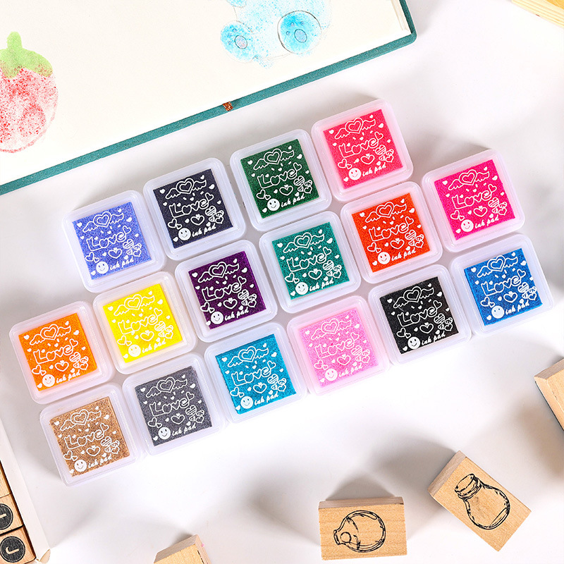 Children's finger painting color inkpad printing table 3x3cm24 color DIY finger painting pigment inkpad printing table suit