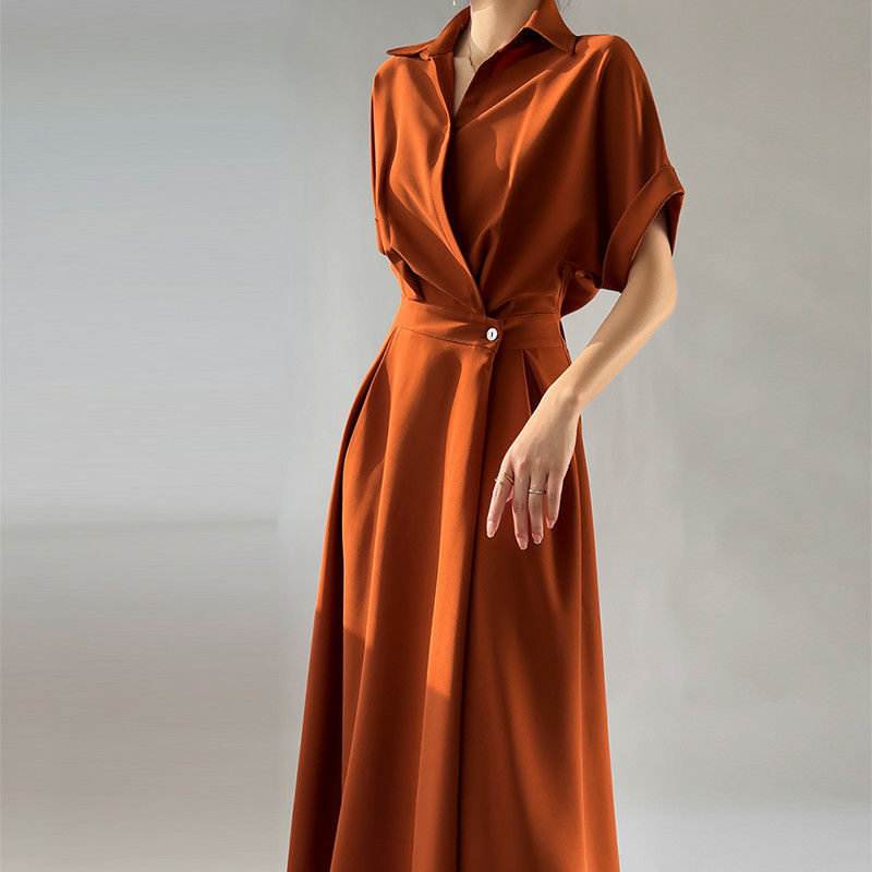Foreign Trade Women's Fashion French Shirt Dress Women's Summer Fashion High Sense Long Dress Socialite Elegant Slim Dress