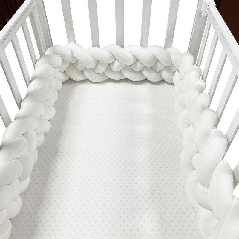 Anti-Fall and Anti-Collision Woven Crib Bumper Strip, Four-Strand Braided Rope Wrapped Around the Bed, Ins-Style Knotted Ball for Infants and Toddlers