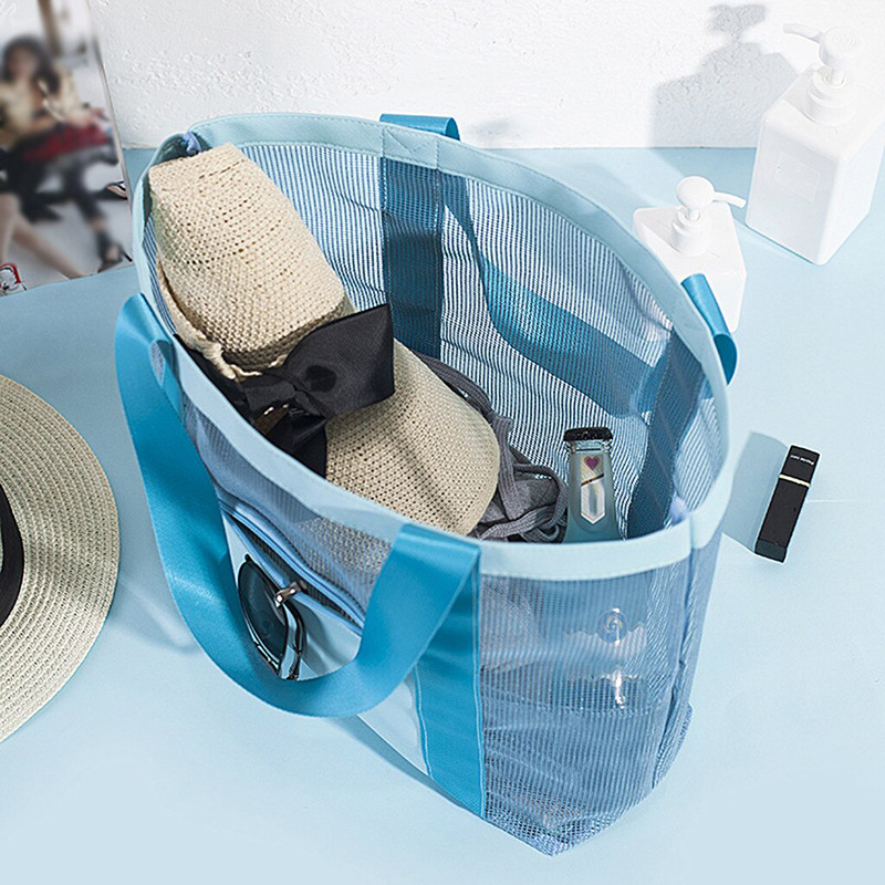 Picture of Travel Beach Bag Women's Portable Swimming Woven Bag Mesh Outdoor One-shoulder Swimwear Storage Bag Customizable