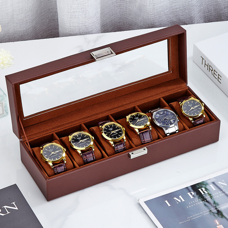 Cross-Border Six-Digit Watch Storage Box, Mechanical Watch, High-End Men's Watch Collection Display, Pu Watch Box