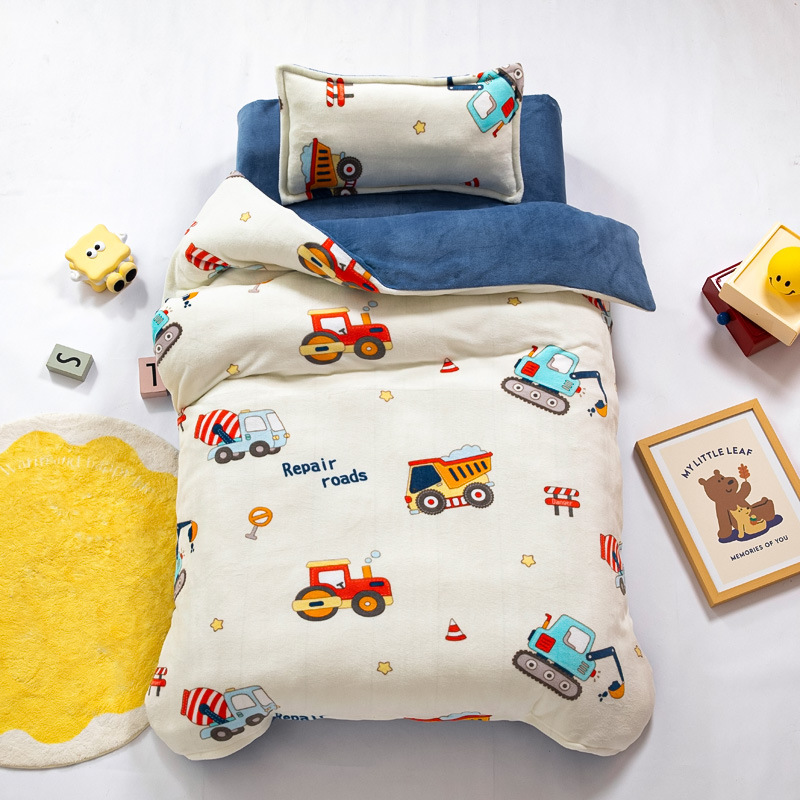 Picture of Kindergarten quilt three-piece autumn and winter milk velvet double-sided velvet baby admission core six-piece coral velvet bedding