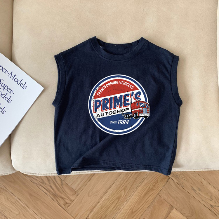 Picture of Pure Cotton Baby Kidsren's Sleeveless T-Shirt 2025 Cartoon Car Pattern Versatile Vest Sweatshirt Top for Boys and Girls Summer