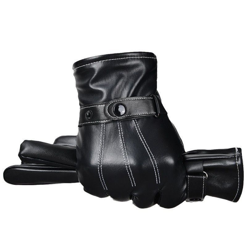 Picture of [100% genuine leather] leather gloves men's winter touch screen fleece-lined warm riding thin motorcycle leather gloves
