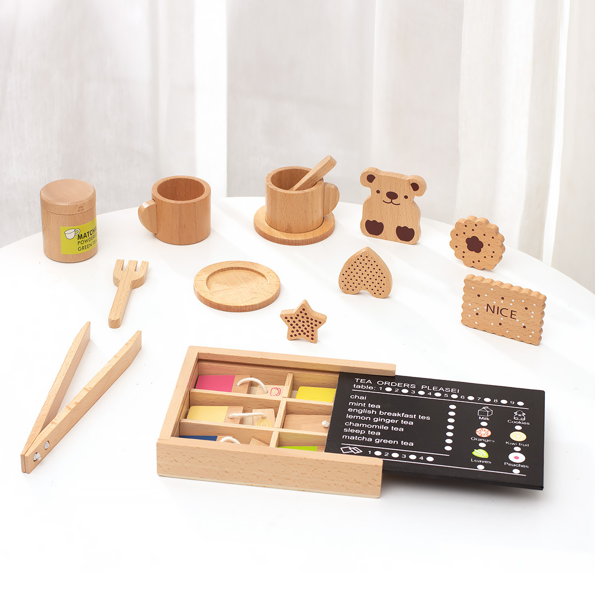 Picture of Children's kitchen play house tea set suit wooden toy afternoon tea girl simulation toy 3 years old teapot tea cup