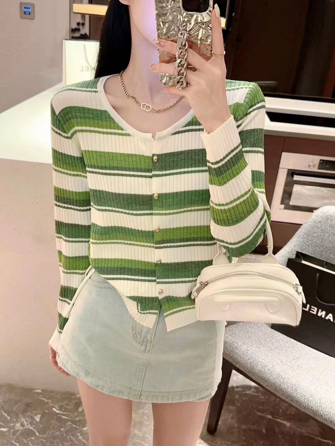 Bary Flagship high quality Crewneck Gradient Knitted Cardigan Spring New Sweet Ice Silk Slim Look Top Women's Clothing