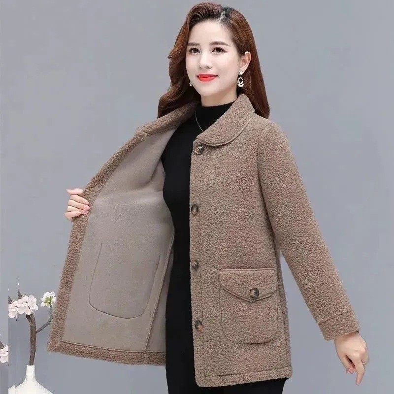 Picture of Mom's New faux lambswool thickened coat middle-aged and elderly women's granular fleece top elderly fur integrated