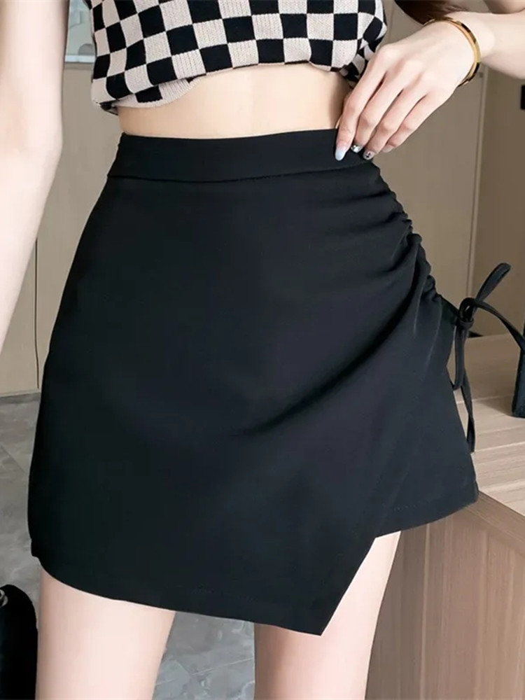 Women's Skirt Autumn 2024 New Design Pleated Drawstring Irregular High Waist Slimming A- line Hip Skirt