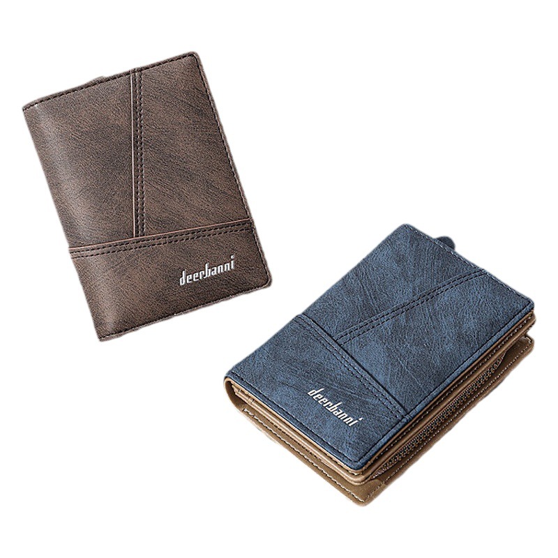 Cross-Border European and American Multifunctional Men's Bag Retro Chain Soft Leather Wallet Short Splicing 80% off Wholesale Men's Wallet