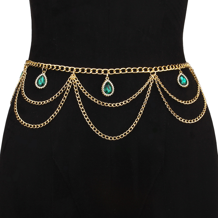 Picture of European and American cross-border punk hip hop multi-layer exaggerated body chain female creative personality imitation pearl pendant waist chain wholesale