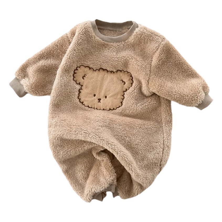 INS Korean style baby autumn and winter cartoon plush jumpsuit men and women Baby long sleeve warm out long romper