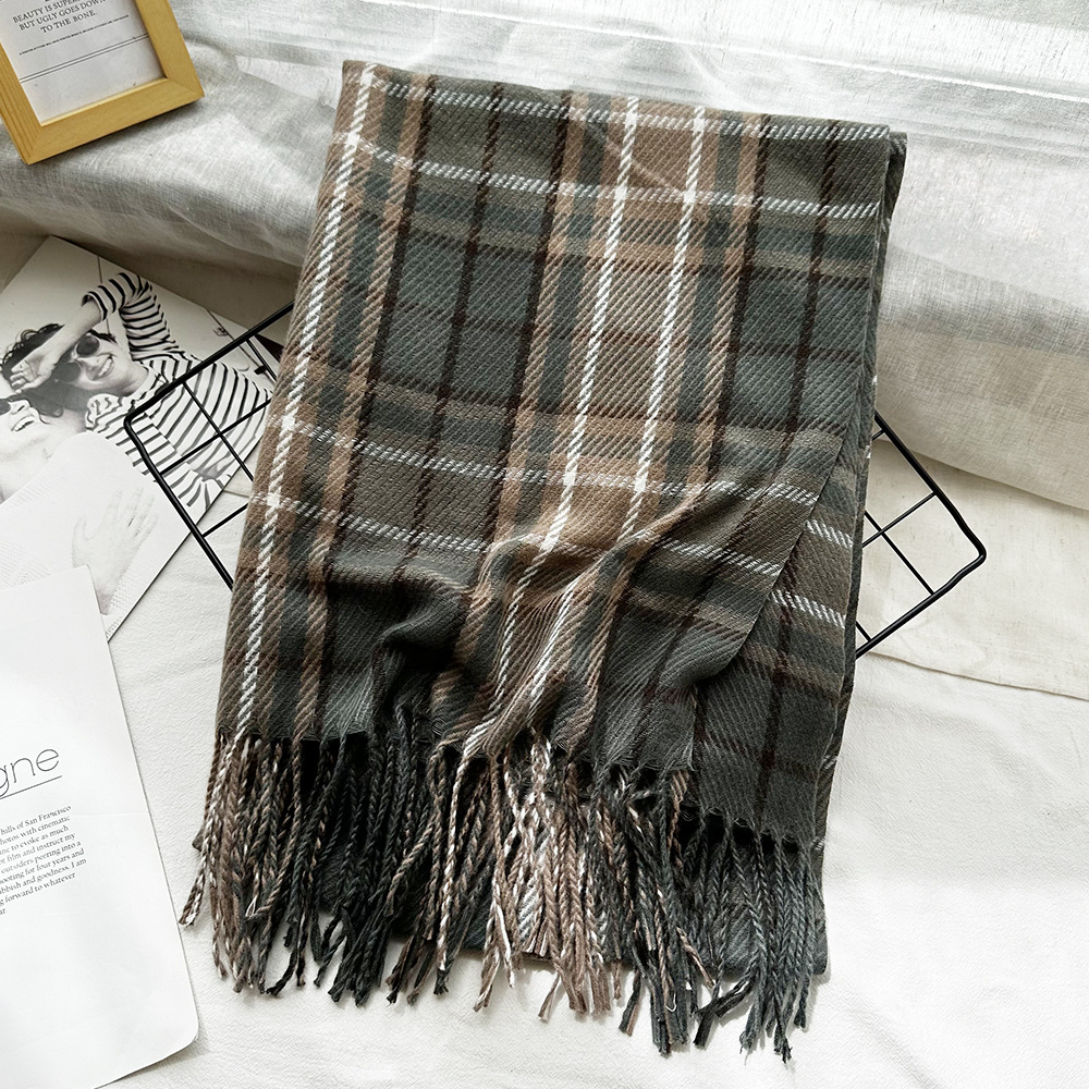Picture of New Black and White Plaid Scarf Women's Korean Style Winter Warm All-match Imitation Cashmere Scarf Shawl High-end Couple Scarf