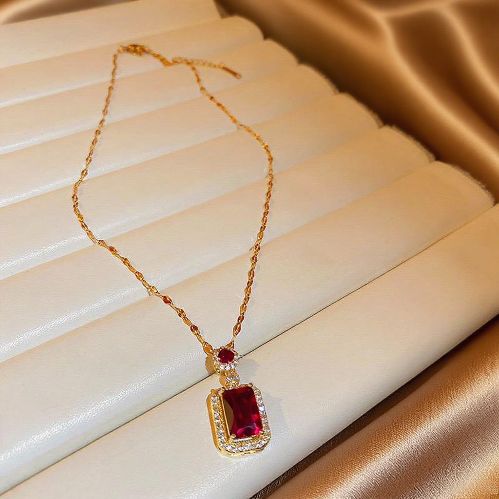 Picture of Emerald Pendant Necklace Women's All-match High-end Jewelry suit Women's Three-piece Set Earrings Ring Jewelry