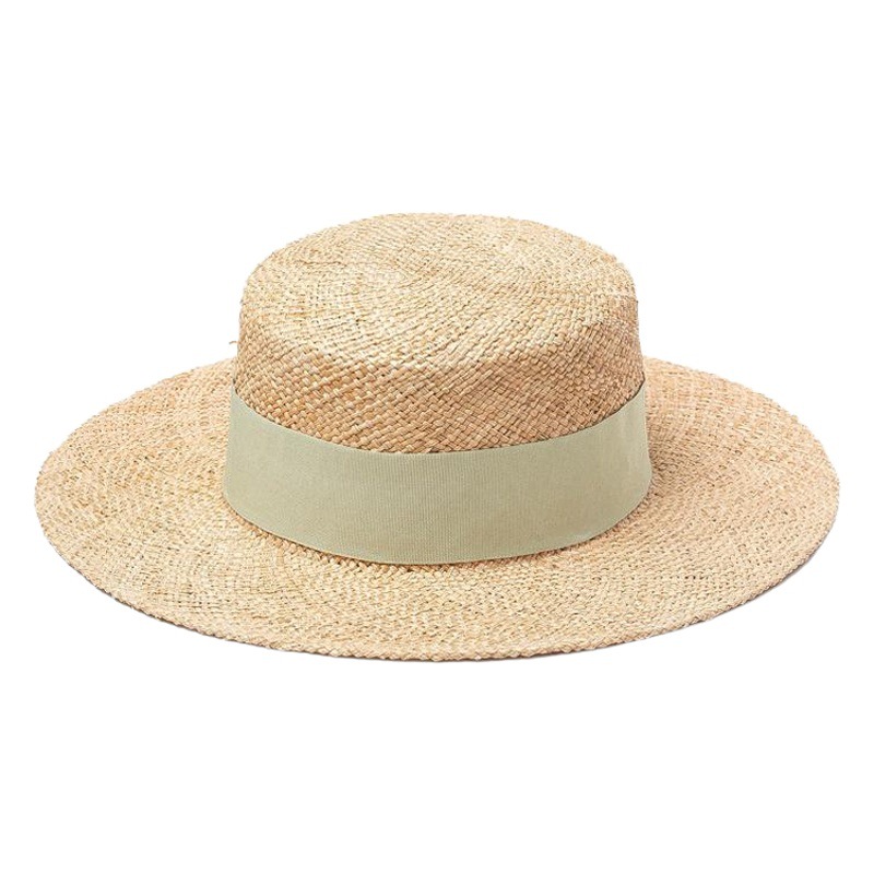 Korean style spring and summer new fashion lightweight ribbon decorative treasure grass flat top hat outdoor leisure sun protection flat top straw hat