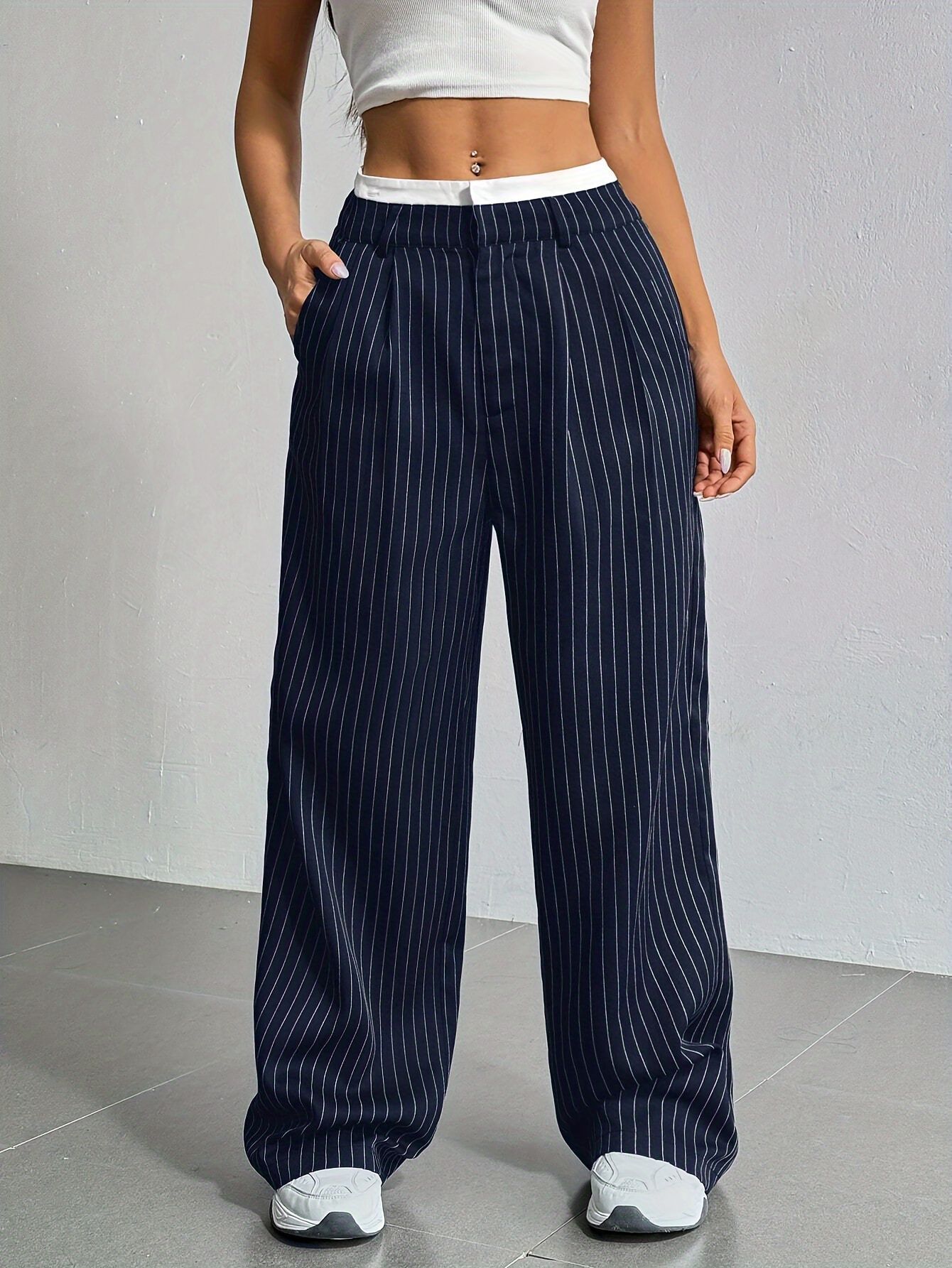 Picture of 2025 Women's Trousers Spring and Summer New Cross-Border Casual Trousers Drapedy Straight Suit Trousers High Waist Stitching Simple