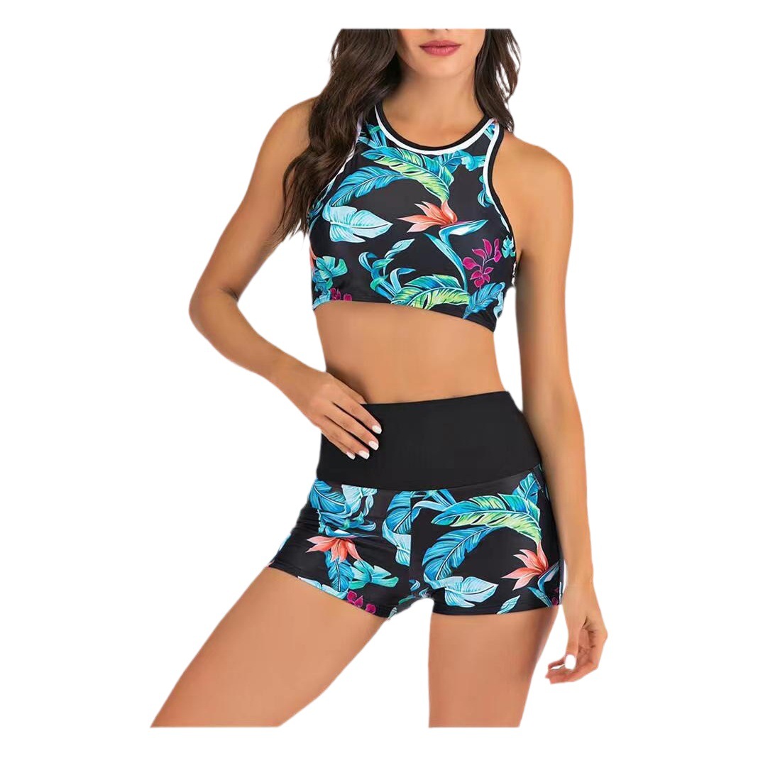 Cross-border Amazon European and American Women's Sports Vest Split Boxer Swimsuit Seaside Beach Bikini suit