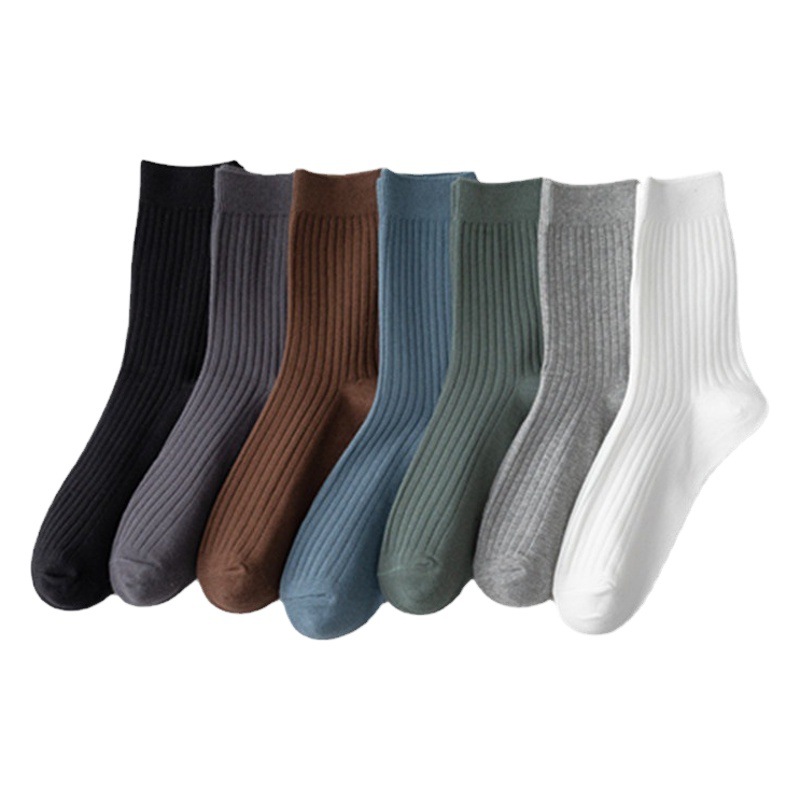 Luanyuan season solid color cotton double needle socks men's combed cotton striped men's socks autumn and winter men's socks wholesale