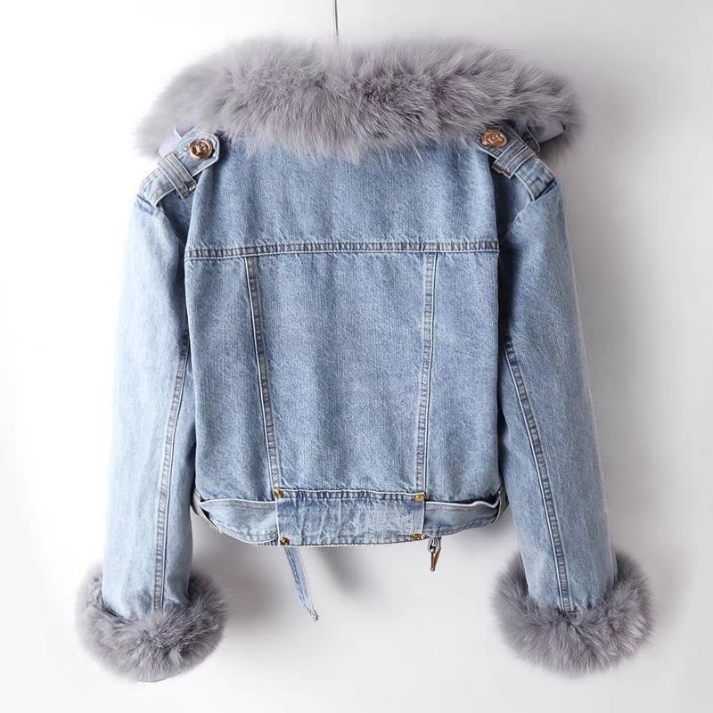 Picture of 2023 autumn and winter New detachable faux fox fur rabbit fur liner Denim coat women's short top parka clothes