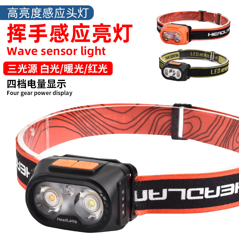 New LED strong light outdoor camping induction headlight Type-c charging hiking waterproof COB head-mounted night fishing light