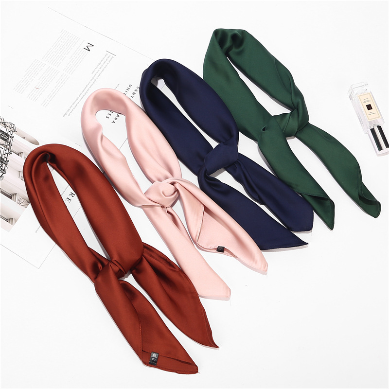 Solid Color Small Square Scarf Women's Vintage Silk Scarf Satin Simple All-match Professional Scarf Spring and Autumn FJ178