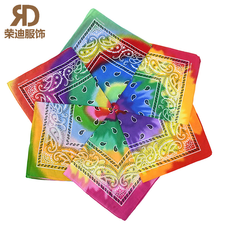 Picture of Europe and the United States outdoor 54*54 gradient tie-dyed cotton headscarf wholesale cross-border cotton seamless printed square bandana