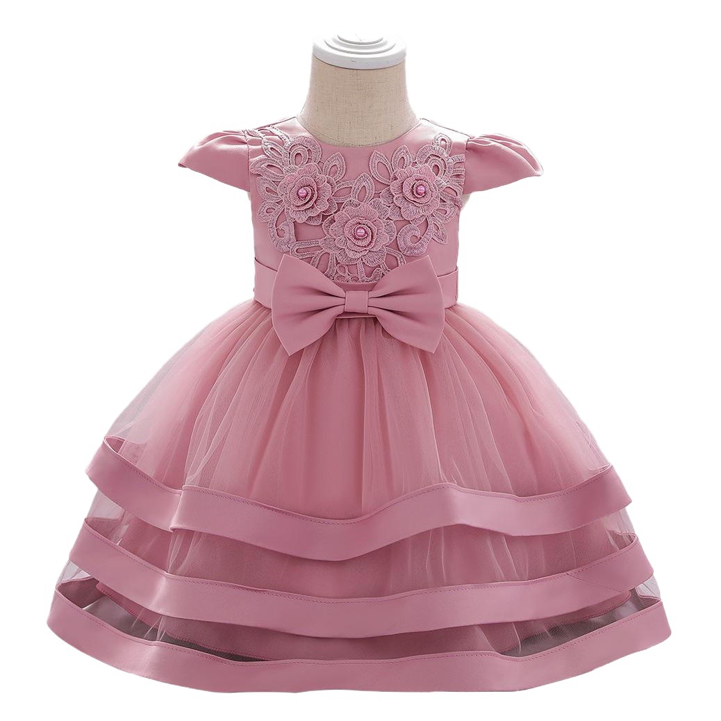 Cross-Border Baby Dress Girls Hand-Beaded Princess Dress Embroidered Bow Mesh Tutu Skirt One-Year-Old Dress