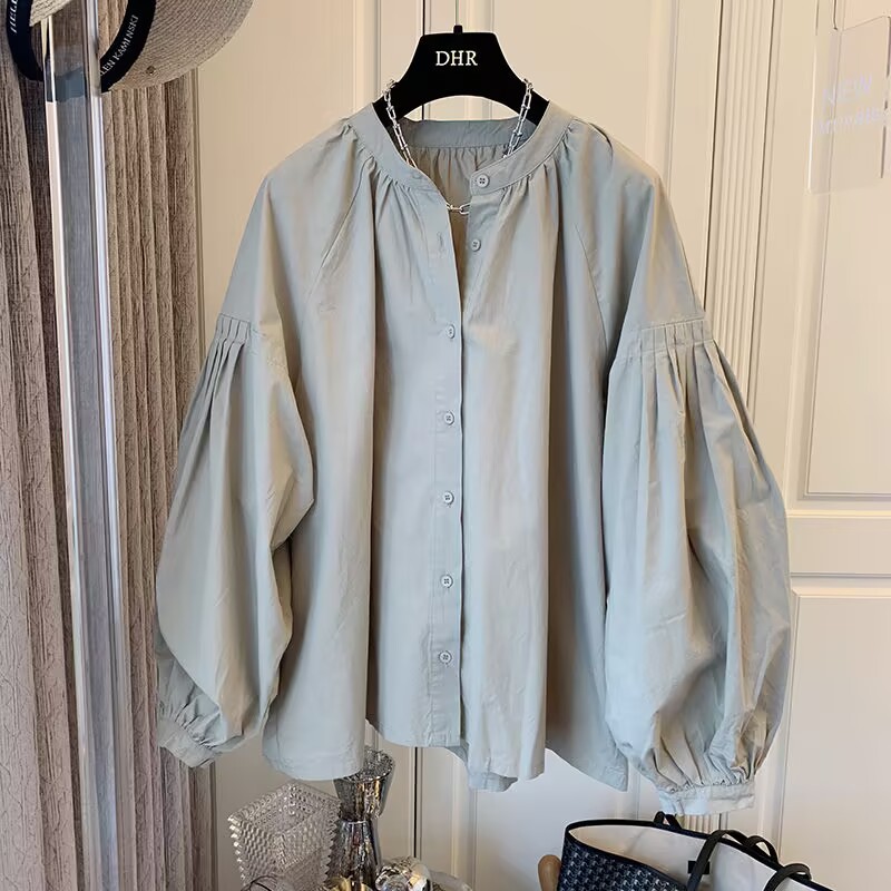 Spring and Autumn New Women's Clothing Retro French Pleated Puff Sleeve Loose Shirt Tops Women's Fashionable and Chic Shirts
